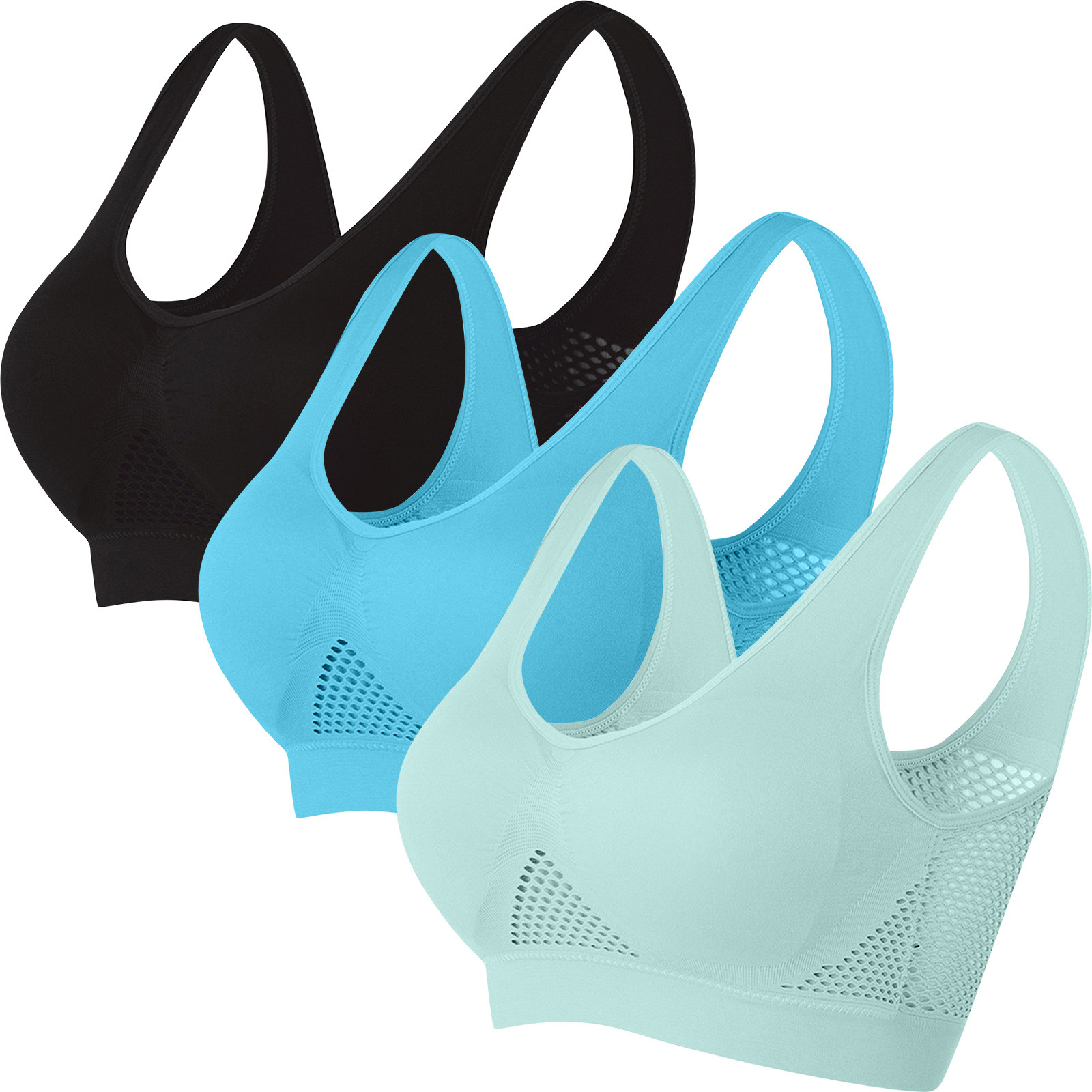 Floleo Sports Bras for Women Plus Size Clearance 3-Pack, Women's Yoga Comfort Seamless Wirefree Sports Bra with Removable Pads